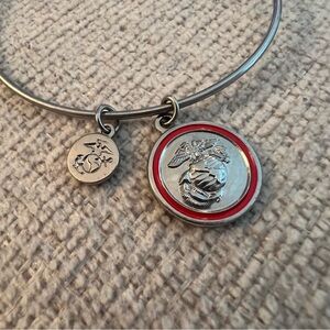 Silver Charm USMC Bangle with Red-Enamel Emblem - Women Jewelry
